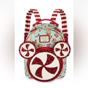 Disney Parks Christmas Holiday Peppermint Candy Cane Loungefly Backpack Bag NWT